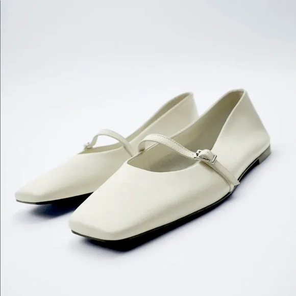 COPY - Zara Leather Ballet Flats (Square Toe) NWT - Picture 1 of 6